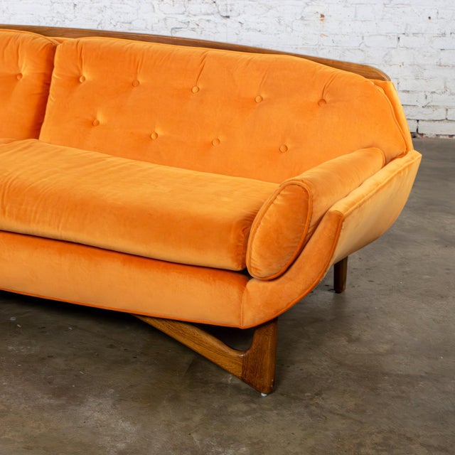 Mid-20th Century MCM Adrian Pearsall Style Gondola Sofa Orange Velveteen Fabric For Sale - Image 9 of 18