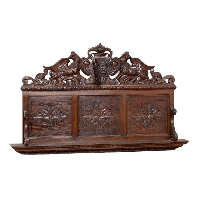 19th Century Carved Oak Wall Shelf With Boar’s Head and Griffins For Sale