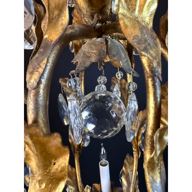 Vintage Italian Gilt Tole Mid-Century Modern Chandlier For Sale - Image 10 of 15
