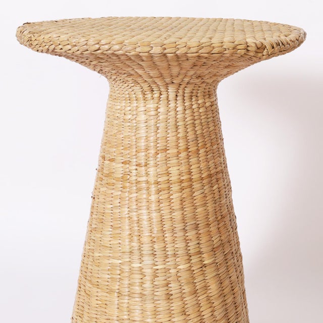 Wood Pair of Woven Reed Mid Century Inspired Stands For Sale - Image 7 of 8