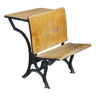 Antique T. Kundtz Co. American Solid Maple Classroom School Desk Cast Iron 1900 For Sale