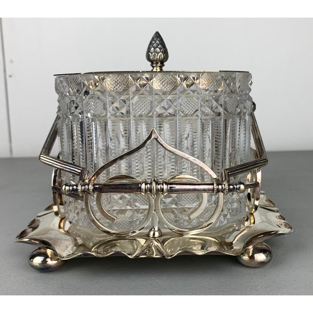 Glass 1960s Cut Crystal Serving Candy Dish in Metal Holder For Sale - Image 7 of 12