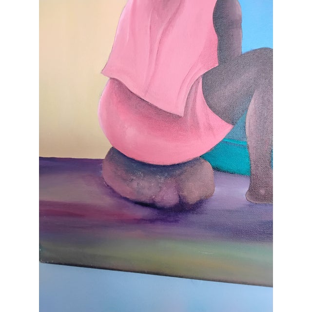 "Sitting Woman in Pink," Oil on Canvas, Benada Oduma For Sale - Image 4 of 9