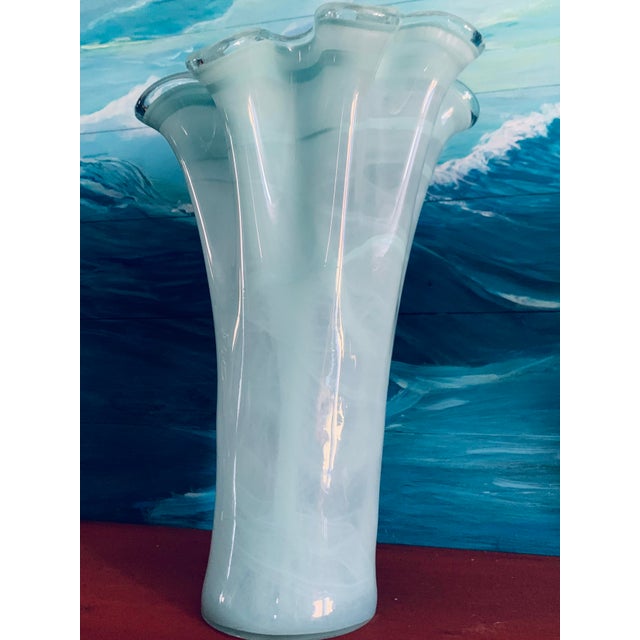 1950s Mid-Century Modern Murano Style Frosted Sea Blue Vase For Sale - Image 4 of 5