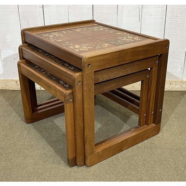 1970s Teak Nesting Tables with Tiled Tops, 1970s, Set of 3 For Sale - Image 5 of 11