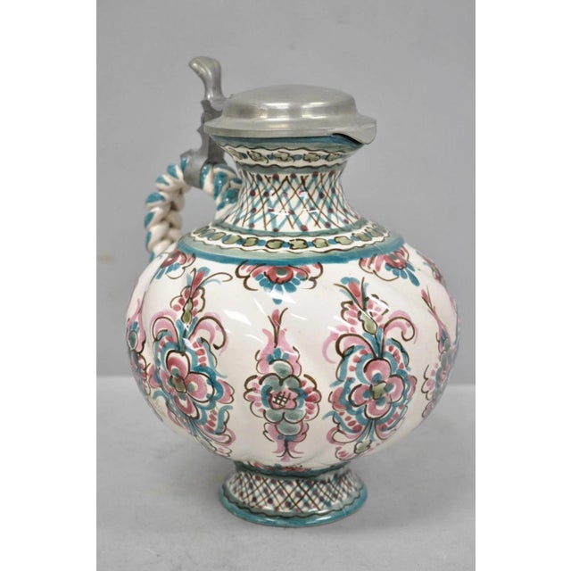 Renaissance Vintage Keck Keramik Hand Painted Ceramic Pottery German Stein Wine Pitcher For Sale - Image 3 of 15