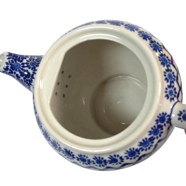 Vintage Boleslawiec Polish Pottery Teapot With Bird Finial For Sale - Image 9 of 16