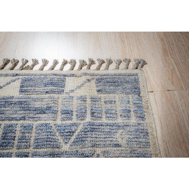 5x8 Hand-Knotted Wool Linear Blue Blocks Geometric Modern Carpet Rug For Sale In New York - Image 6 of 12