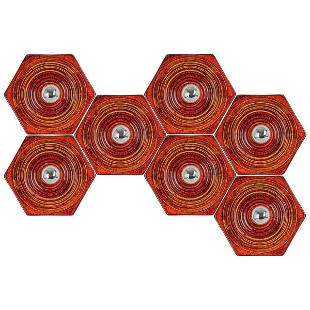 Red and Orange Ceramic Wall Lights, Germany, 1970s For Sale - Image 12 of 12