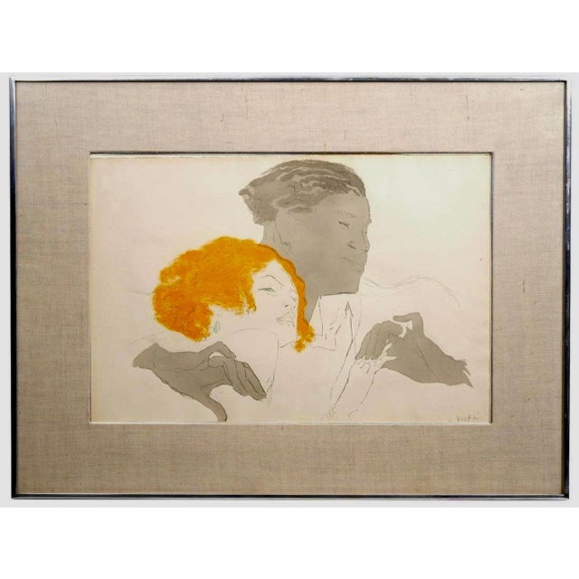 Marcel Vertès, Art Deco Jazz Age Paris Interracial Couple Lovers Marcel Vertes Color Lithograph, 1924 For Sale