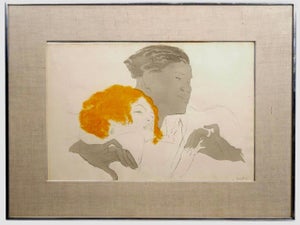 Marcel Vertès, Art Deco Jazz Age Paris Interracial Couple Lovers Marcel Vertes Color Lithograph, 1924