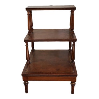 Early 20th Century Antique Leather Top Three Tiered Library Steps End Table For Sale