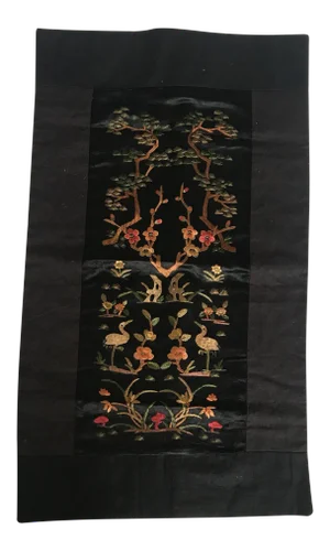 Vintage Asian Embroidered Silk Crane Textile