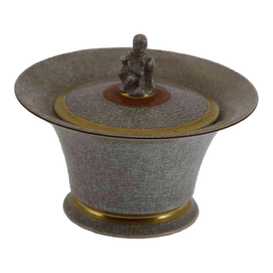 1960’s Vintage Royal Copenhagen Bonbon Dish & Cover Gray, Red & Gold, Craquelé