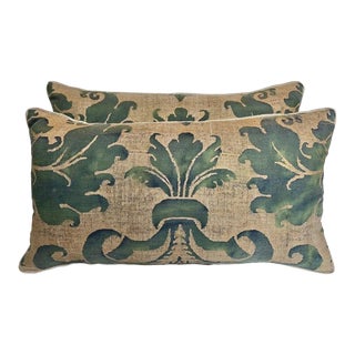 Pair of Rare Vintage Fortuny Glicine Patterned Kidney Pillows For Sale