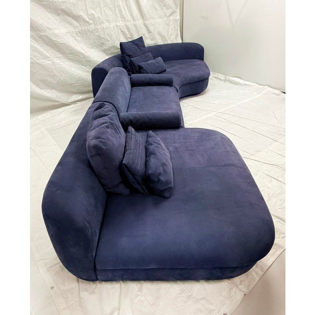 Three Piece "Piaf" Sectional Sofa Made in Italy by Baxter, Dark Blue Leather For Sale - Image 14 of 18