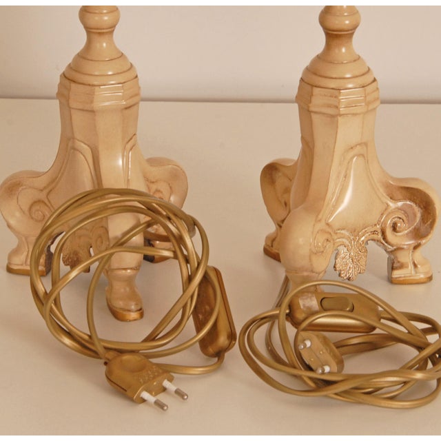 Metal 1980s Vintage Table Lamps France Cream With Gold - a Pair For Sale - Image 7 of 9