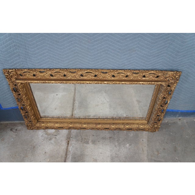 Mid 20th Century Antique French Baroque Rococo Gold Gilt Pierced Acanthus Beveled Mirror 52" For Sale - Image 5 of 11