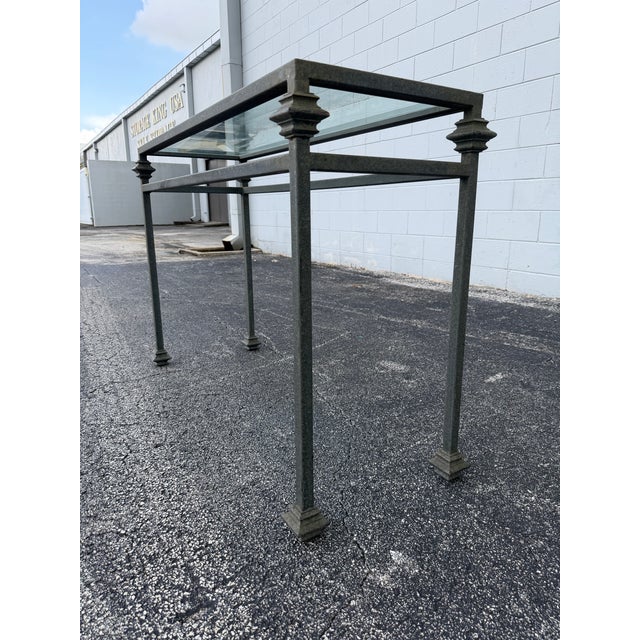 Mid-Century Modern Vintage Mid-Century Brutalist Wrought Iron and Glass Console Table For Sale - Image 3 of 8
