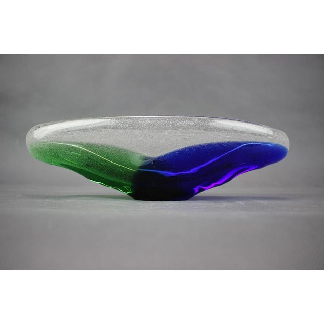 Mid-Century Czechoslovakian Novy Bor Blue and Green Art Glass Bowl, 1960s For Sale - Image 3 of 11