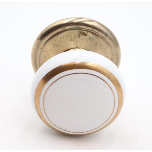 Traditional Vintage White & Gold Ceramic Brass Dummy Door Knob For Sale - Image 3 of 5