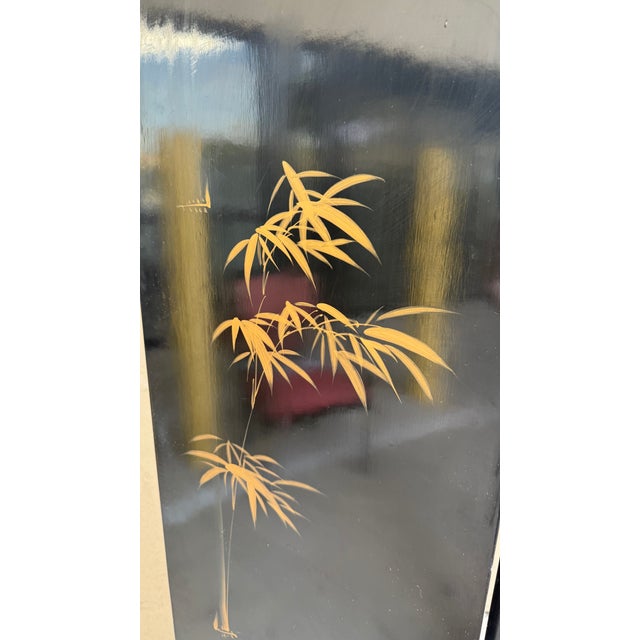 Vintage Chinese Lacquered Four-Panel Folding Screen With Cranes & Pine Trees For Sale - Image 13 of 16