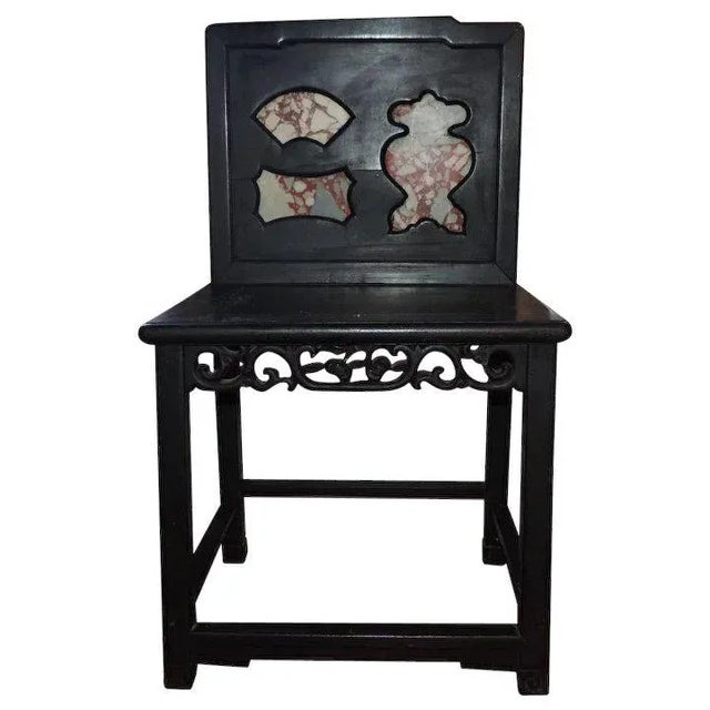 19th Century Chinese Ebonized with Variegated Red Scholar Stone Inserts Chair For Sale - Image 11 of 11