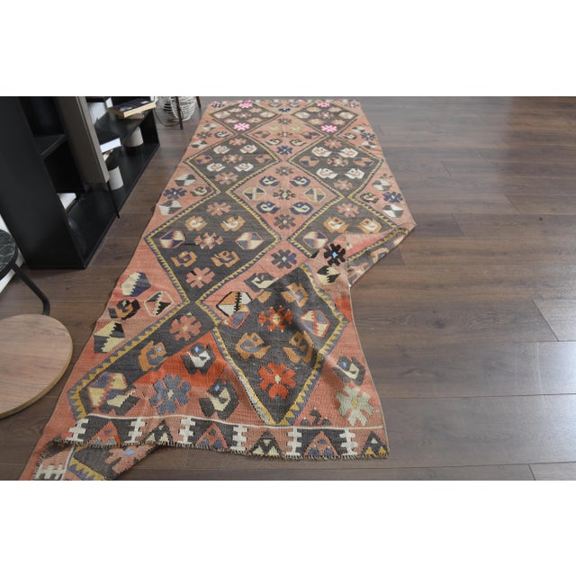 1970s Vintage Turkish Handmade Wool Cotton Orange Kilim Rug For Sale In San Francisco - Image 6 of 11