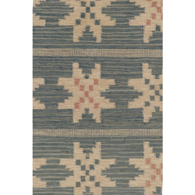 Beige Vintage Swedish Kilim With Geometric Folk Motifs in Beige & Teal - Rug & Kilim For Sale - Image 8 of 9