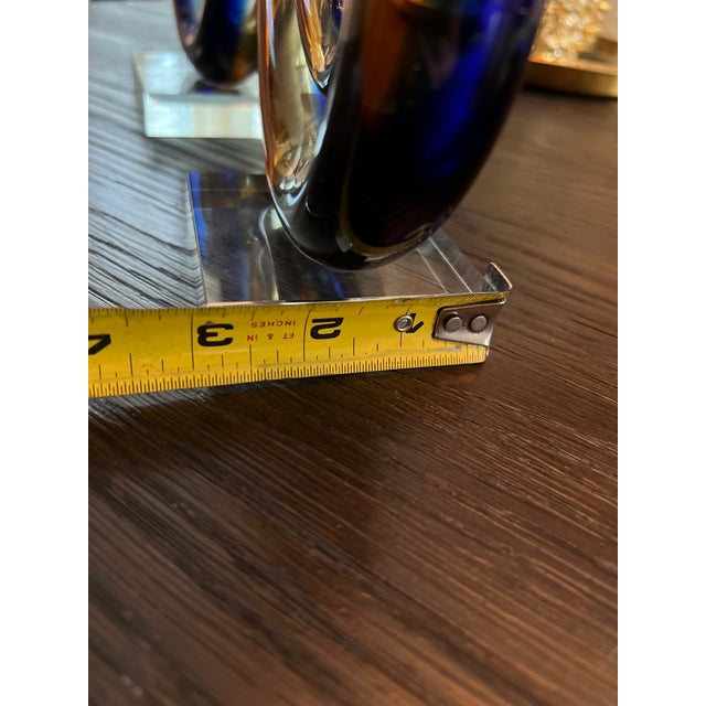 Set of 2 Contemporary Colored Blue Clear Gold Glass Sculptures For Sale In Tampa - Image 6 of 10
