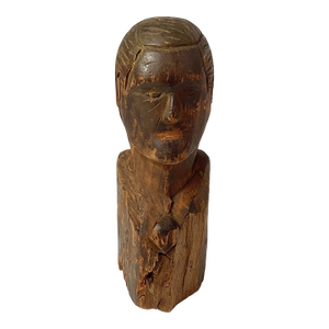 Antique Folk Art Hand Carved Wood Bust