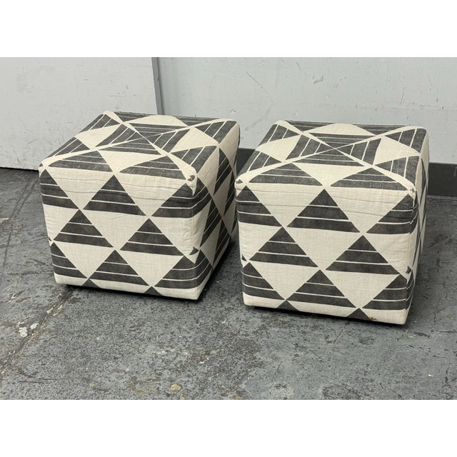 Textile Custom Design Zak + Fox Fabric Cube Ottomans, Pair For Sale - Image 7 of 12