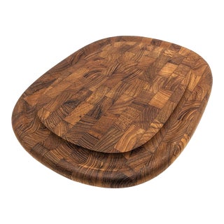 1980s Dansk Staved Teak Wood Carving Board Designed by Jens H Quistgaard For Sale