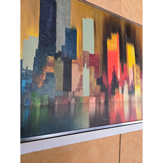 Mid-Century Modern Vintage Mid Century Modern Abstract Painting Cityscape For Sale - Image 3 of 10