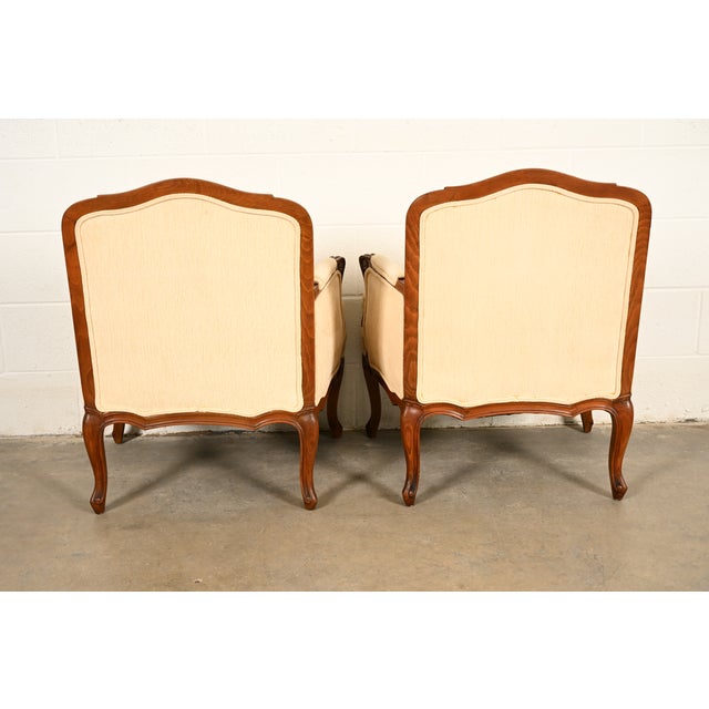 Baker Furniture French Provincial Louis XV Carved Fruitwood Bergère Chairs, Pair For Sale - Image 12 of 14