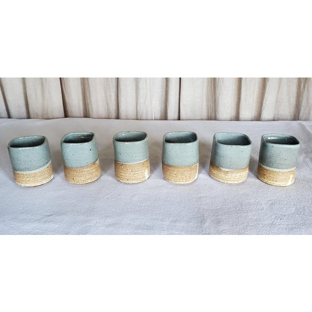 Late 20th Century Late 20th Century Asian Wabi Sabi Blue Gray Ceramic Tea Cups- Set of 6 For Sale - Image 5 of 5