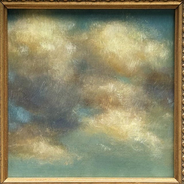 Contemporary Contemporary Plein Air Cloud Oil Painting in Square Vintage Gold Frame For Sale - Image 3 of 6