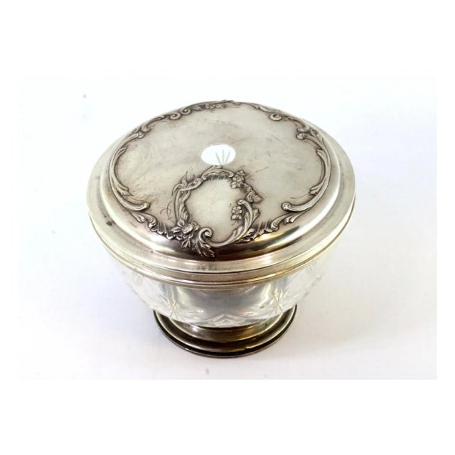 Cut Glass Candy Box with Silver Applications, Raised Lid and Circular Base, in Very Good conditions. Designed 1890 to 1919...