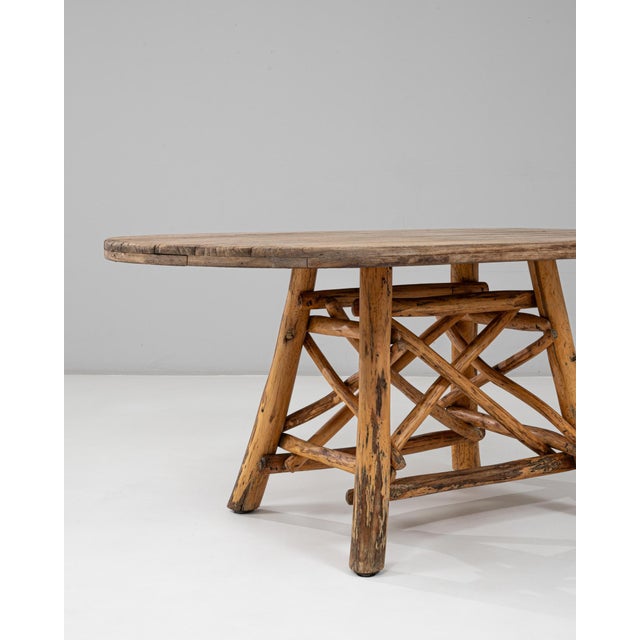Mid 20th Century 20th Century Belgian Brutalist Wooden Dining Table With Carved Base For Sale - Image 5 of 18