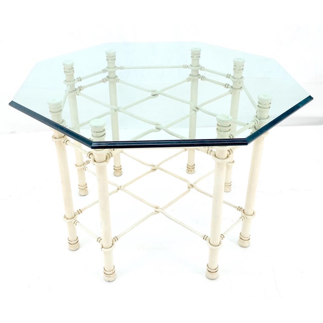 Octagon Shape 3/4" Glass Top White Wrought Iron Base Dining Center Table MINT!