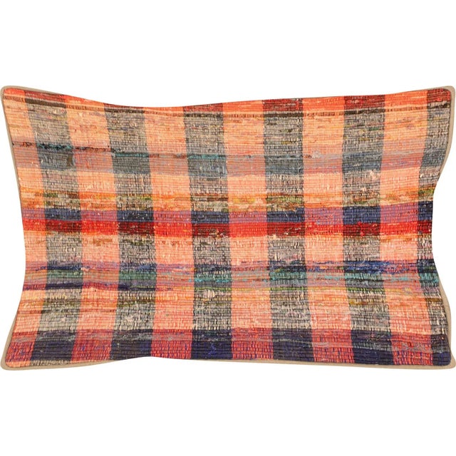 1960s Turkish Rag Pillow. Sewn with fragments of vintage hand made Anatolian cotton & linen kilims. Fiber fill. 523036