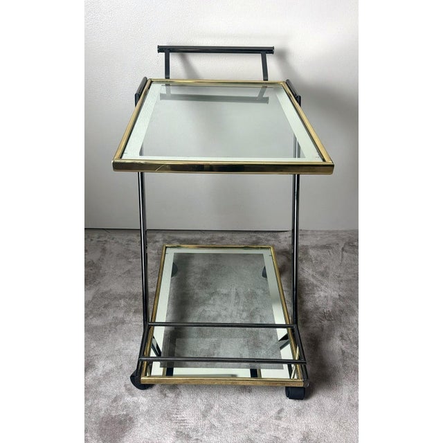 Mid 20th Century Italian Bar Cart in Burnished Steel and Brass For Sale - Image 9 of 18