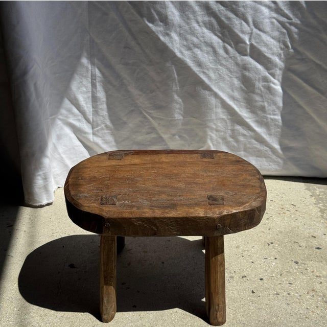 Small Wabi-Sabi Oval Teak Occasional Stool For Sale - Image 5 of 18