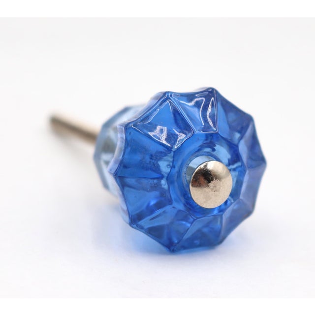 Pair of Vintage 1.125 In. Blue Glass Cabinet Knobs For Sale - Image 4 of 6