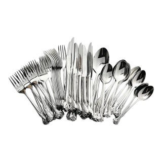 1990s Oneida “Katrina” 62-Piece Stainless Flatware Set For Sale
