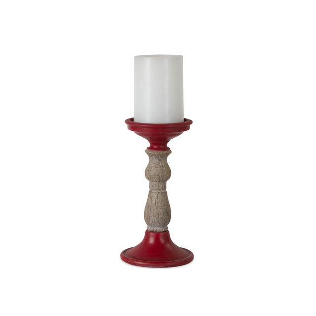 Kenneth Ludwig Chicago Red Candle Holder with Wood Accent (Set of 3) For Sale - Image 4 of 4