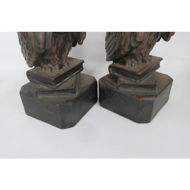 Metal Owls Birds Standing on Books Sculpture Bookends a Pair 4679b For Sale - Image 7 of 15