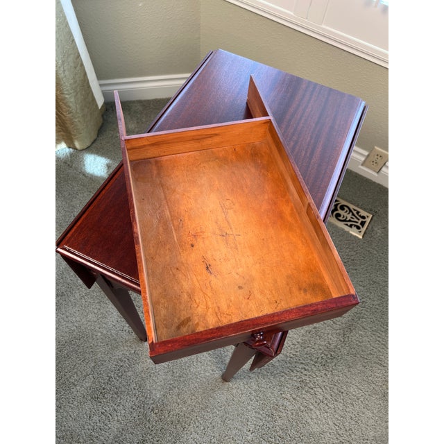 Brown Antique Mahogany Drop Leaf Side Table With Single Drawer– Georgian Style For Sale - Image 8 of 9