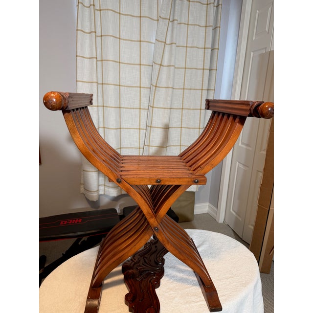 Italian Renaissance Savonarola Dante Master Chair Hand Carved Vintage Folding For Sale - Image 4 of 13