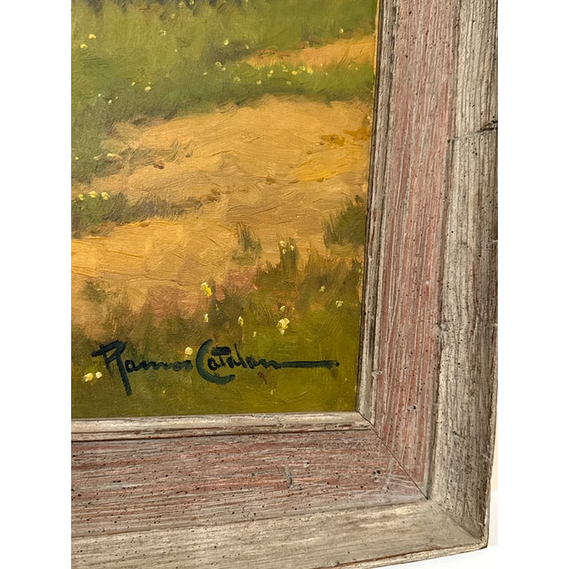 Green Mid-Century Chilean Landscape Oil Painting, Signed & Dated 1957, Original Frame For Sale - Image 8 of 10